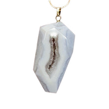 Load image into Gallery viewer, Chalcedony Druzy Designer Cut Sterling Silver Pendant | 2&quot; Long | Blue |
