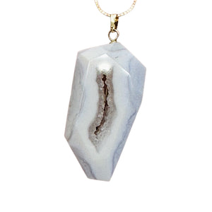 Chalcedony Druzy Designer Cut Sterling Silver Pendant | 2" Long | Blue |