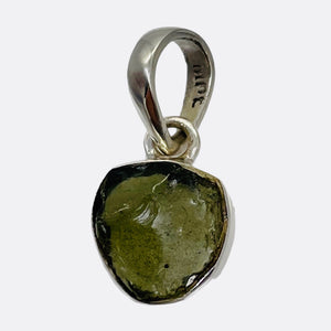 Moldavite 9.731ct Sterling Silver Round Pendant | 3/4" Long | Green | 1 Pendant|