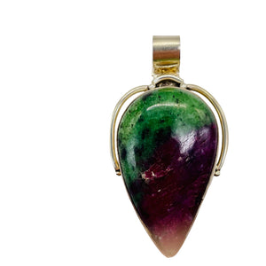 Ruby Zoisite Sterling Silver Goddess Pendant | 2" Long | Red Green | 1 Pendant |