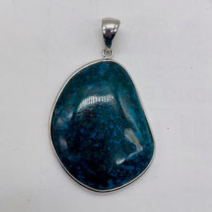 Chrysocolla Sterling Silver Oval Pendant | 2" Long | Blue, Green | 1 Pendant |