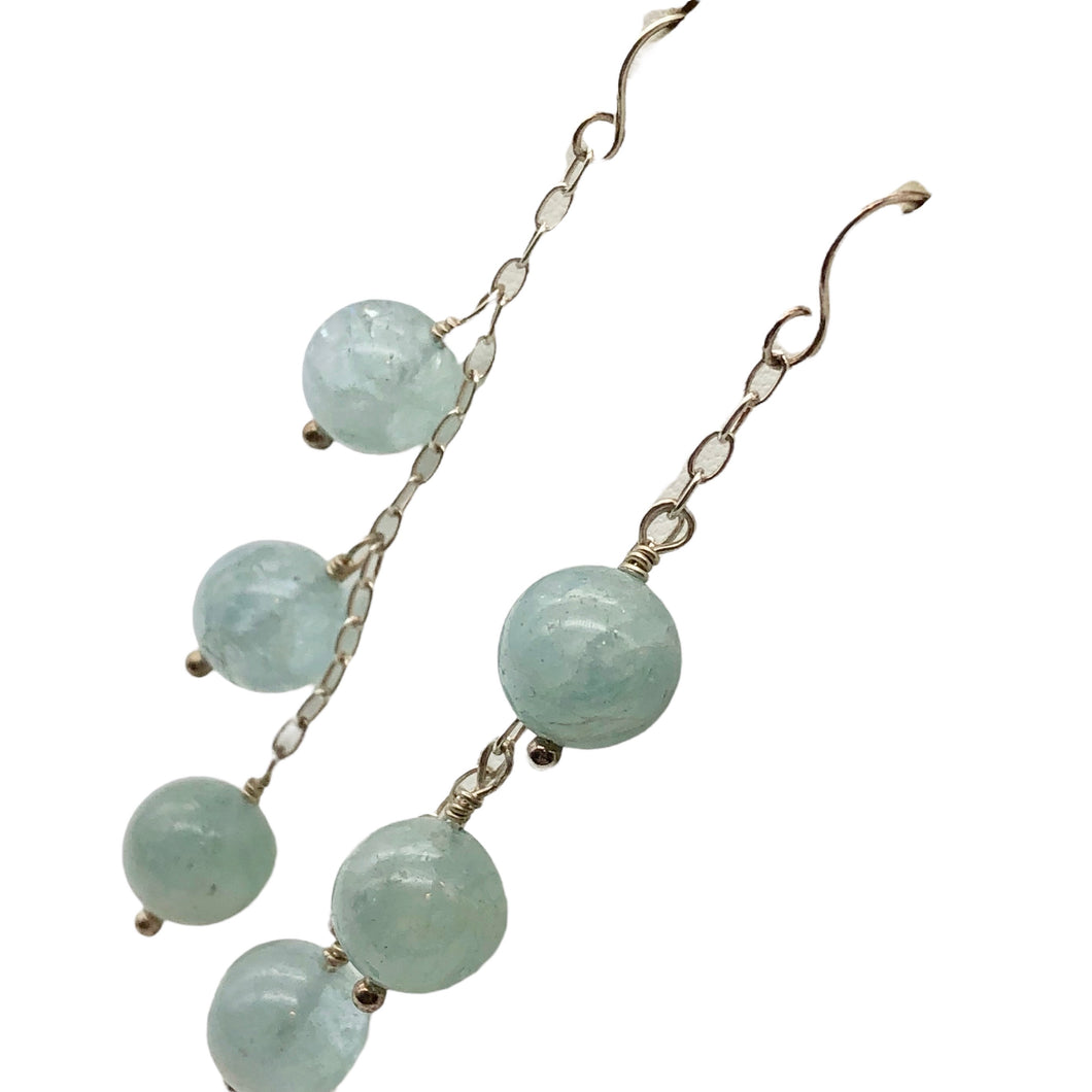 Aquamarine Natural Untreated Blue Green Sterling Silver Earrings | 2 3/4