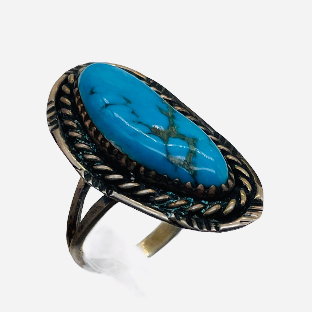 Turquoise Sterling Silver Freeform Ring | 6.75 | Blue Antiqued Silver | 1 Ring |