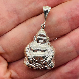 Sitting Sterling Silver Buddha Pendant | 1 1/2" Long | Silver | 1 Charm |