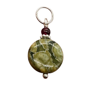 Raintree Rhyolite Jasper Sterling Silver Pendant | 1" Long | Green, Pink |