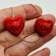 Load image into Gallery viewer, Cinnabar Carved Double Flower Heart Beads | 22x22x20mm | Red | 2 Beads |
