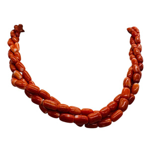 Coral Oval Graduated Bead Necklace | 20" Long | 3x6 to 5x8mm | Red | Necklace |
