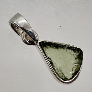 Moldavite 8.22ct Sterling Silver Triangle Pendant | 1" Long | Green | 1 Pendant|