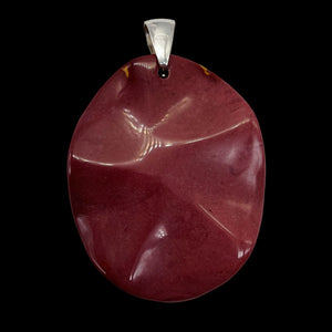 Mars Red Mustard Mookaite Oval Sterling Silver Pendant | 50mm | Maroon |