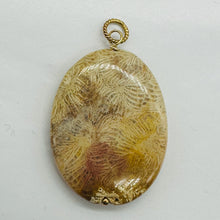 Load image into Gallery viewer, Tan White Fossilized Coral Flat Oval Pendant 40x30x5.5mm Natural Stone

