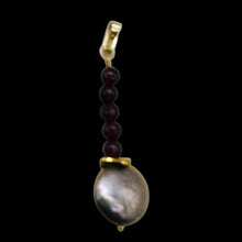 Load image into Gallery viewer, Natural Garnet and Pearl 14KGF Pendant | 1 1/2 Inch Long |
