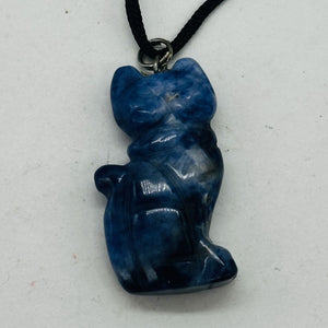 Sodalite Stone Kitty Cat Pendant Necklace | 1 1/4" Long | Blue, White |
