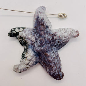 Tree Agate Carved Starfish Pendant Bead | 60x58x11mm | Gray White | 1 Bead |