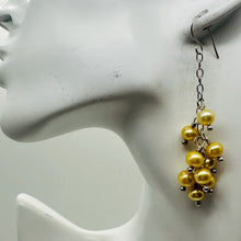 Load image into Gallery viewer, Golden Yellow Freshwater Pearl Designer Earrings | 9 Pearls | 2 1/4&quot; Drop |
