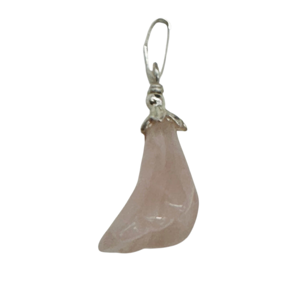 Lily! Hand Carved Rose Quartz Flower Solid Sterling Silver Pendant | 1
