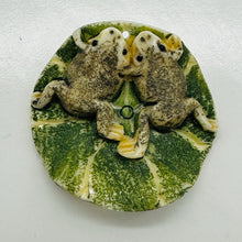 Load image into Gallery viewer, Work of Art Carved Loving Frogs Pendant Bead 5657B | 35x36x8mm | Cream, Green, Brown
