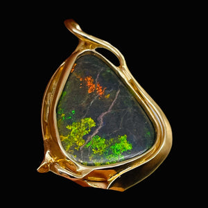 Stunning 14K Opal Goddess Pendant | 2 1/4" Long | Fire Green Red | 1 Pendant |