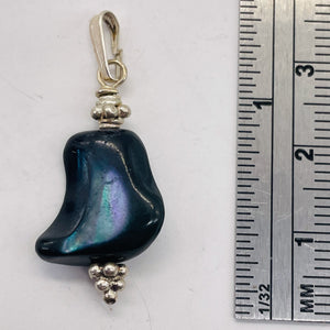 Black Lip Shell Sterling Silver Drop Pendant | 1" Long | Black White| 1 Pendant|