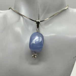 Blue Chalcedony Sterling Silver Designer Freeform Pendant | 2" Long|Blue Silver|