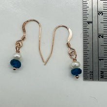 Load image into Gallery viewer, Dazzle Blue Apatite and Fresh Water Pearl Rose Filled Gold Earrings | 1" Long |
