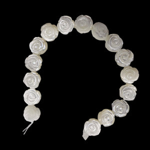 Mother of Pearl Half Strand Carved Rose Beads | 12x6mm | White | 16 Beads |