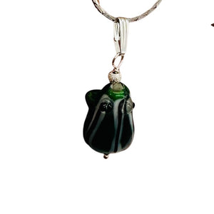 Lampwork Frog Sterling Silver Frog Pendant | 1" Long | Green | 1 Pendant |
