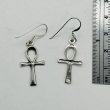 Load image into Gallery viewer, Ankh Sterling Silver Dangle Earrings | 1 1/2&quot; Long | Silver | Pair Earrings |
