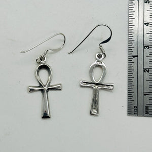 Ankh Sterling Silver Dangle Earrings | 1 1/2" Long | Silver | Pair Earrings |