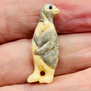 Etched Carved Penguin Pendant Bead | 33x13x6mm | White Black | 1 Bead |