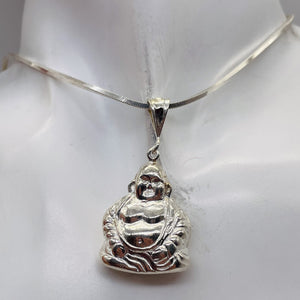 Sitting Sterling Silver Buddha Pendant | 1 1/2" Long | Silver | 1 Charm |