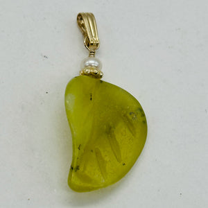 Jade Carved Leaf Sterling Silver Drop Pendant | 1 1/4" Long| Green | 1 Pendant|