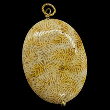 Load image into Gallery viewer, Tan White Fossilized Coral Flat Oval Pendant 40x30x5.5mm Natural Stone
