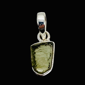 Moldavite 8.88ct Sterling Silver Free-form Pendant| 7/8" Long| Green| 1 Pendant|
