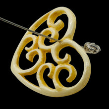 Load image into Gallery viewer, Heart Shape Delicate Carved Bone Sterling Silver Pendant| 1 3/4&quot; Long | Cream |

