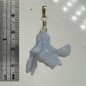 Blue Chalcedony Druzy Carved Flower Bead 14Kgf Pendant | 1 3/4" Long | Blue |