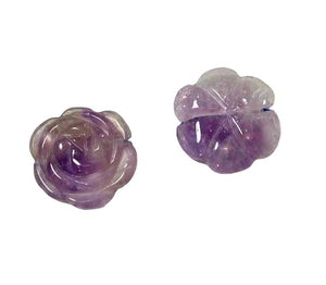 Bloomer 2 Carved Amethyst Rose Flower Beads 009290Aml