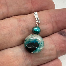 Load image into Gallery viewer, Chrysocolla Natural Semi Precious Stone Sterling Silver Pendant | 1 1/4&quot; Long|
