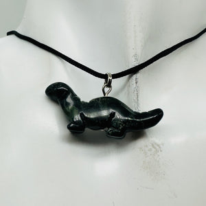 Kambaba Jasper Diplodocus Dinosaur Pendant | 3/4' Long | Black, Green |