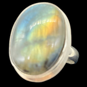 Labradorite Sterling Silver Oval Stone Ring | 8.5 | Blue Orange Flash | 1 Ring |