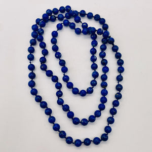 Lapis Lazuli Necklace Knotted on Silk | Round | 30" Long | Blue | 1 Necklace |