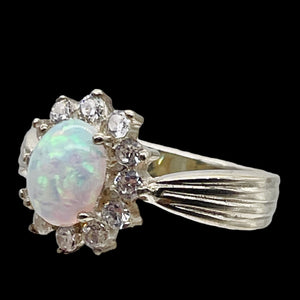 Gemstone Oval CZ Opal Sterling Silver Ring | 7 | Fire Green Red | 1 Ring |