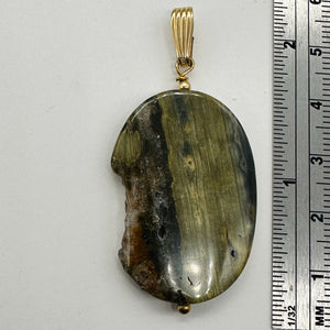 Ocean Jasper with Quartz 14Kgf Pendant | Green. Gold | 2" Long |