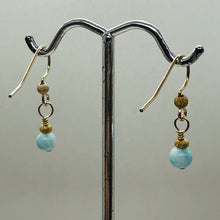 Load image into Gallery viewer, Natural Hemimorphite Yellow Gold 14kgf Earrings | 1 1/2" Long | Blue | 1 Pair |
