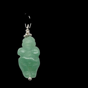 Aventurine Goddess of Willendorf Sterling Silver Pendant |1.38" Long | Green |
