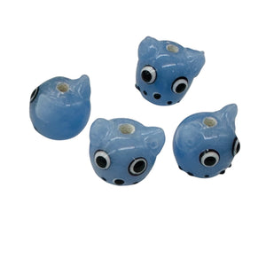 Kitty Cat Ceramic Round Beads | 15mm | Lavender Blue | 4 Beads |