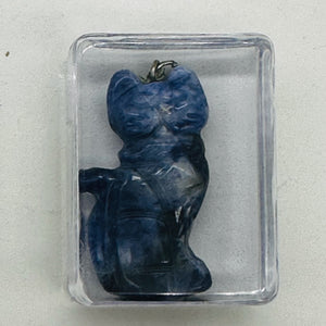 Sodalite Stone Kitty Cat Pendant Necklace | 1 1/4" Long | Blue, White |