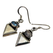 Load image into Gallery viewer, Labradorite &amp; Triangle Sterling Silver Earrings! | 1 1/4&quot; Long |
