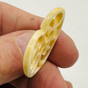 Heart Shape Delicate Carved Bone 14K Gold Filled Pendant| 1 3/4" Long | Cream |