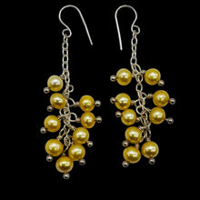 Load image into Gallery viewer, Golden Yellow Freshwater Pearl Designer Earrings | 9 Pearls | 2 1/4&quot; Drop |

