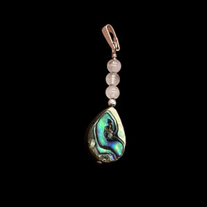 Tahitian Mother of Pearl, Rose Quartz Sterling Silver Pendant | 1 1/2" Long |